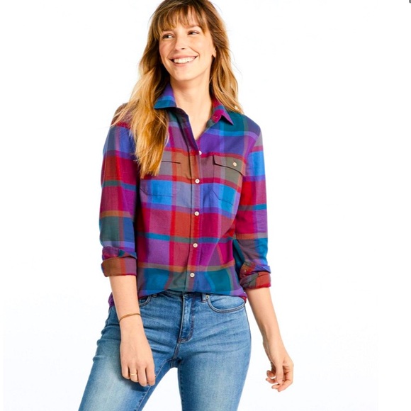 LL Bean cotton button down plaid shirt EUC - Picture 1 of 7